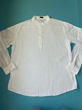 COOFANDY cotton hemp henley roll tab long sleeve top white NEW size L